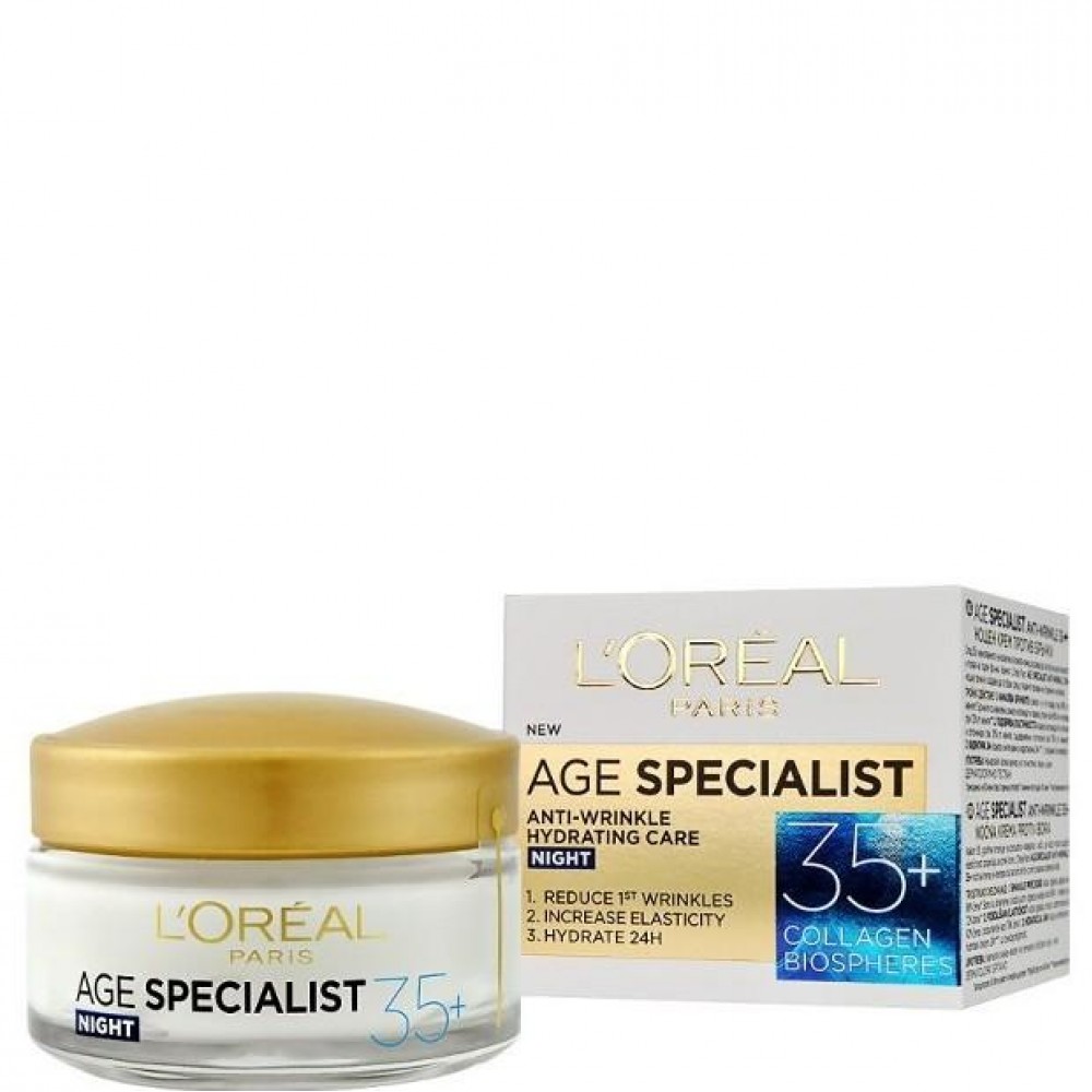 ЛОРЕАЛ AGE SPECIALIST 35+ COLLAGEN + CAMELLIA OIL хидратиращ нощен крем ...